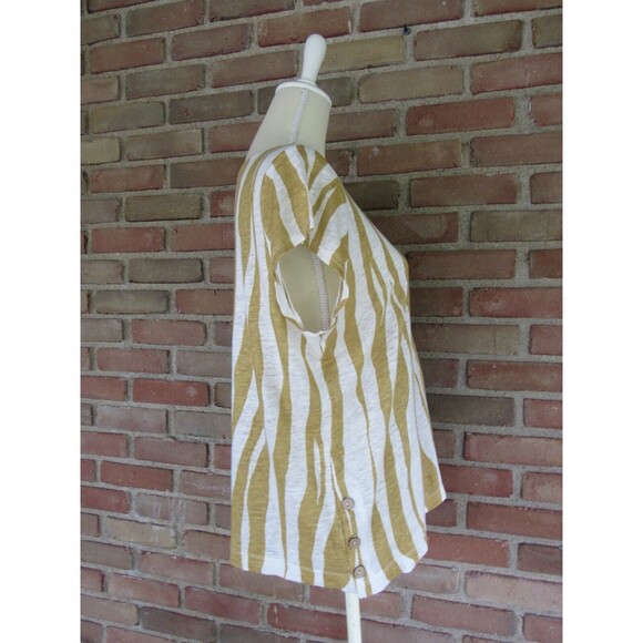 Tan White Zebra Animal Print Cap Sleeve Blouse 100% Linen Tahari Size M - Picture 15 of 16